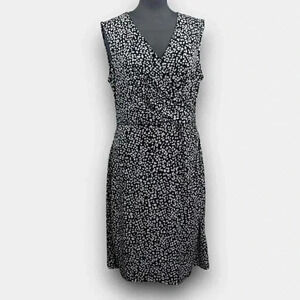 JOE FRESH v-neck wrap midi dress black‎ white blue Large sleeveless